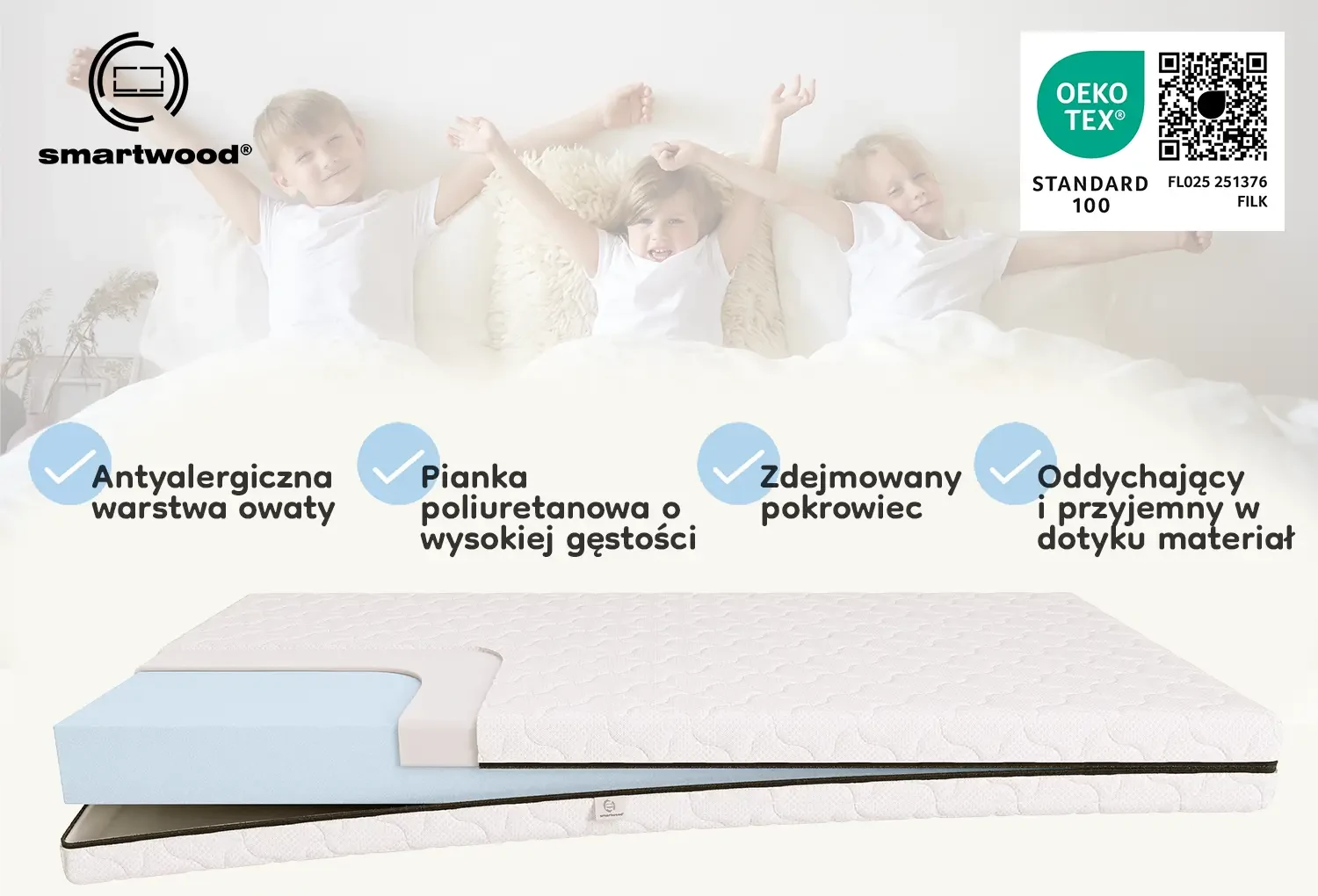 Materac piankowy dla dziecka 14 cm Średnia twardość (H2) - rozmiar XL